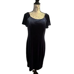 ELIZA J Women's Sheath Dress Blue Velvet Short Flutter Sleeves Lined Size 14 New